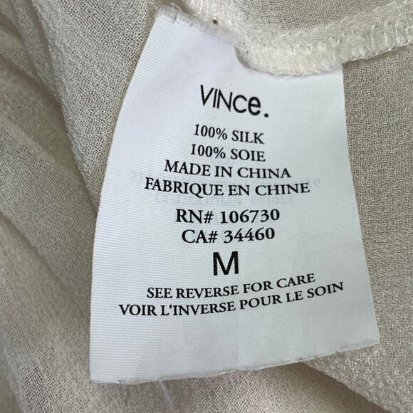 VINCE Size M Cream Silk Chiffon Ruffled Elastic Waistband Casual Top - Picture 8 of 8